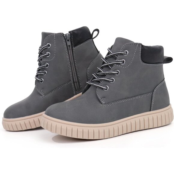 Kids Zipper Grey Ankle Boots Kids Sneaker with Boot-Like High Top Design - Picture 1 of 6